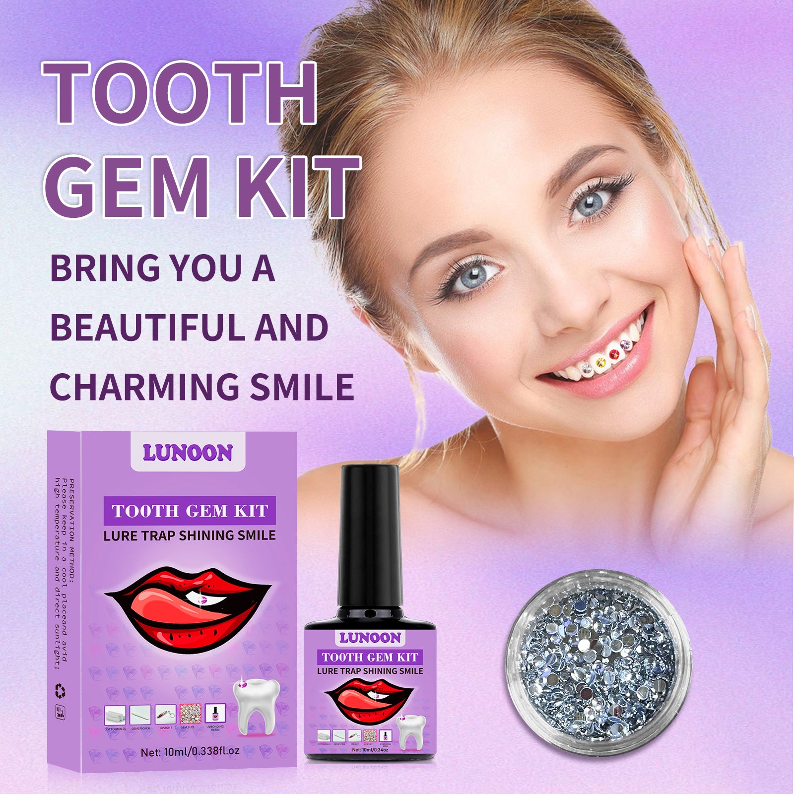 LUNOON Tooth Gemstone Set-Purple - HaiyiBeauty