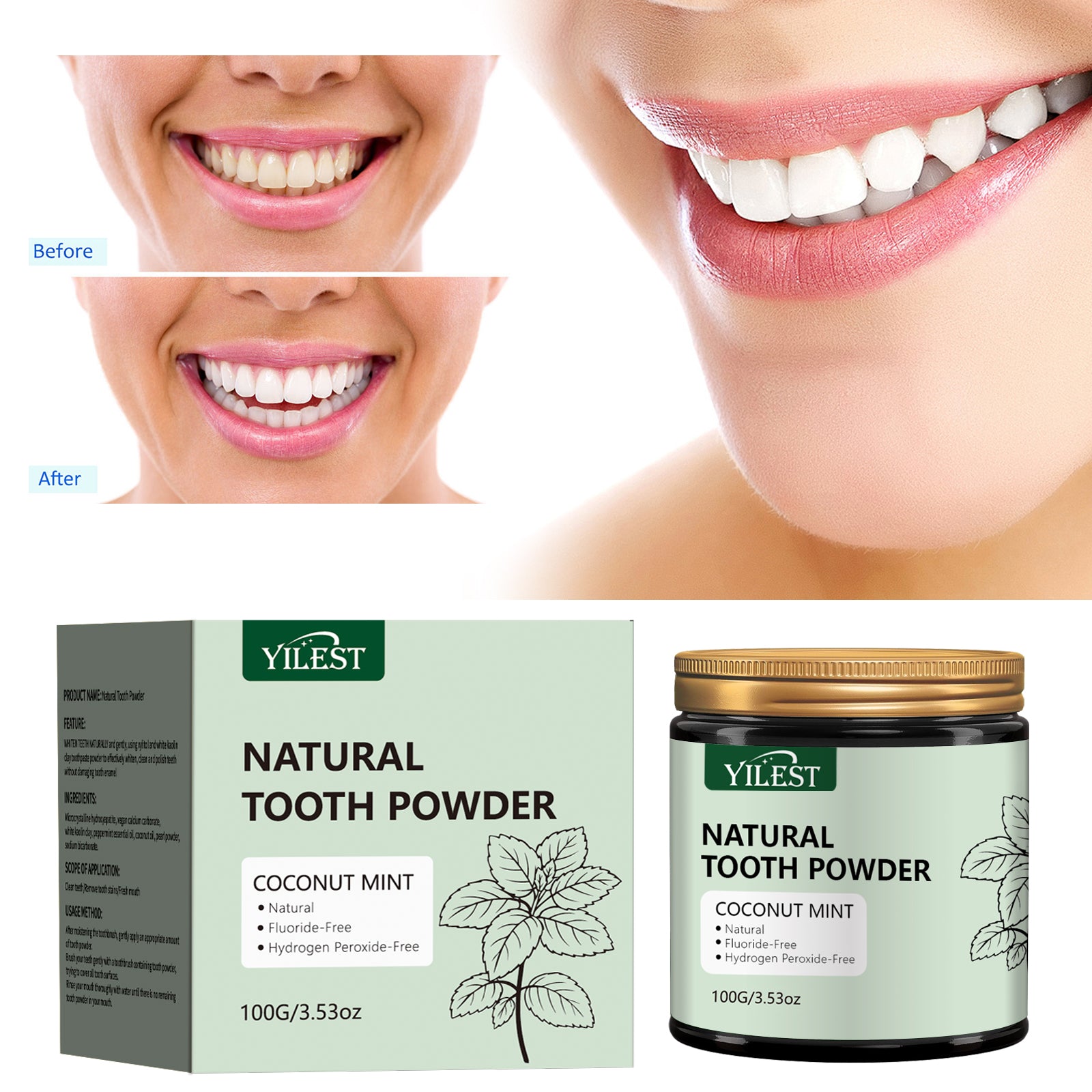 YILEST Natural Mineral Tooth Powder Coconut Mint Flavor - HaiyiBeauty